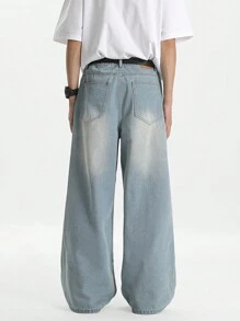 GALLERY FADE Quần Jeans Ống Thẳng Rộng Màu Xanh Nhạt Vintage Cho Nam - Rửa nhẹ - Xem 2