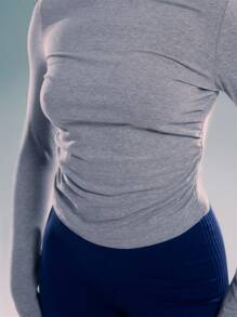 MUSERA 斜领褶皱侧边露脐上衣，休闲夏秋季款