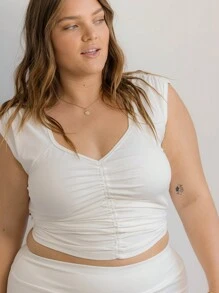 Aralina Curve Leisurewear 前褶皱无袖运动短款上衣