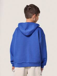 SUMWON Quilted Texture Pullover Hoodie Casual Sweatshirt Youth Athletic Wear Winter Fall Everyday Comfort Wear Athletic Cozy Streetwear - Blue - View 3