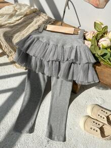 Dazy Kids Kleine Mädchen Mesh Splice Rock-Hose, Mädchen Herbstbekleidung, Strumpfhose in Kleingrößen - Grau - Übersicht 10