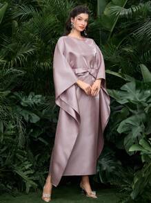 Al Najma 女士土耳其长裙和阿拉伯传统长袍、朴素长袍 - 藕粉色 - 查看 6