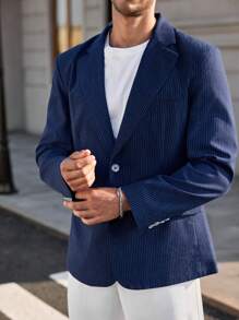Manfinity RelaxMax Men's Striped Contrast Collar Long Sleeve Casual Blazer