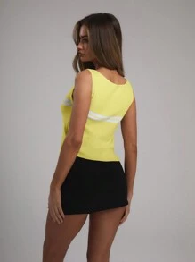 MUSERA Slash Neck Contrast Stripe Knit Top Fall Autumn Winter Thanksgiving Casual - Yellow - View 4