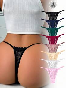 8件套浪漫性感蕾丝女士内衣丁字裤 - 彩色 - 查看 2