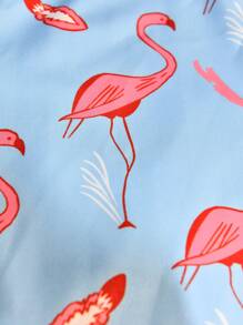 Manfinity RSRT Men's Flamingo Stripe Single Breasted Short Sleeve Shirt And Shorts Holiday Casual Set - Blue - View 6