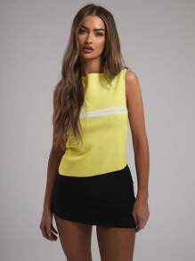 MUSERA Slash Neck Contrast Stripe Knit Top Fall Autumn Winter Thanksgiving Casual - Yellow - View 1