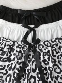 Shein Underwear&Sleepwear Basics Pantalones cortos de pijama casuales minimalistas para mujer con decoración de lazo