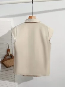 SHEIN Unity Casual Simple Apricot Single Breasted Pocket Shirt - Apricot - View 2