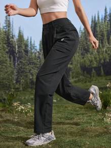 In My Nature 女士字母印花口袋褶皱户外裤 - 黑色 - 查看 1