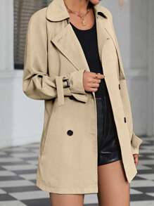 EMERY ROSE Raglan Sleeve Double Breasted Belted Trench Coat Fall Winter Cloth For Women