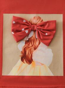 SHEIN Genkimix Kids 2pcs Young Girls Red Short Sleeve Floral Print Top And Wide Leg Pants Set, Spring/Summer - Red - View 3