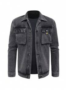 Manfinity Hypemode Men's Front Button Closure Long Sleeve Pocket Casual Denim Jacket
