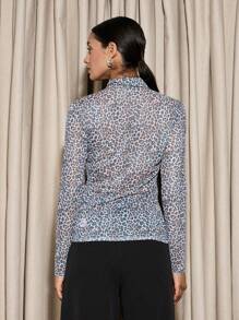 AiiRZ Leopard Long Sleeve Sheer Shirt - Brown - View 2