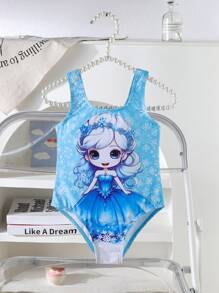 1pc Girls Printed One-Piece Swimsuit - Multicolor - View 8