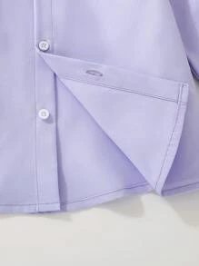 SHEIN Explorewe Camisa de manga larga de unicolor casual para niño, con logotipo decorativo, se combina bien con pantalones casuales, adecuado para uso casual diario, viajes, reuniones, escuela, una versátil prenda superior para primavera/otoño - Púrpura malva - Ver 5