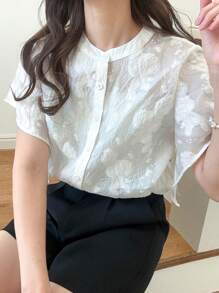 FRIFUL Women's White Textured Fabric Blouse, Lovely Ladies Summer Top
