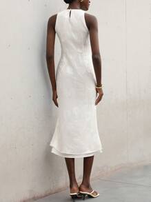 Aveloria Modichic 优雅白色花卉提花面料连衣裙，简约设计，浪漫气息，适合婚礼季节 - 白色 - 查看 2