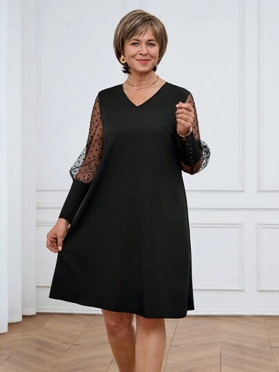 SHEIN LUNE Women's Mid-Length Dress, Fall Women Outfits, Winter Women Clothes, Winter Dress, Fall Dresses, Black Mini Dress, Women Outfits, Fall Clothes, Lace Black Lace Dress, Black Long Sleeve Dress, Fall Women Dresses, Elegant Women Dresses