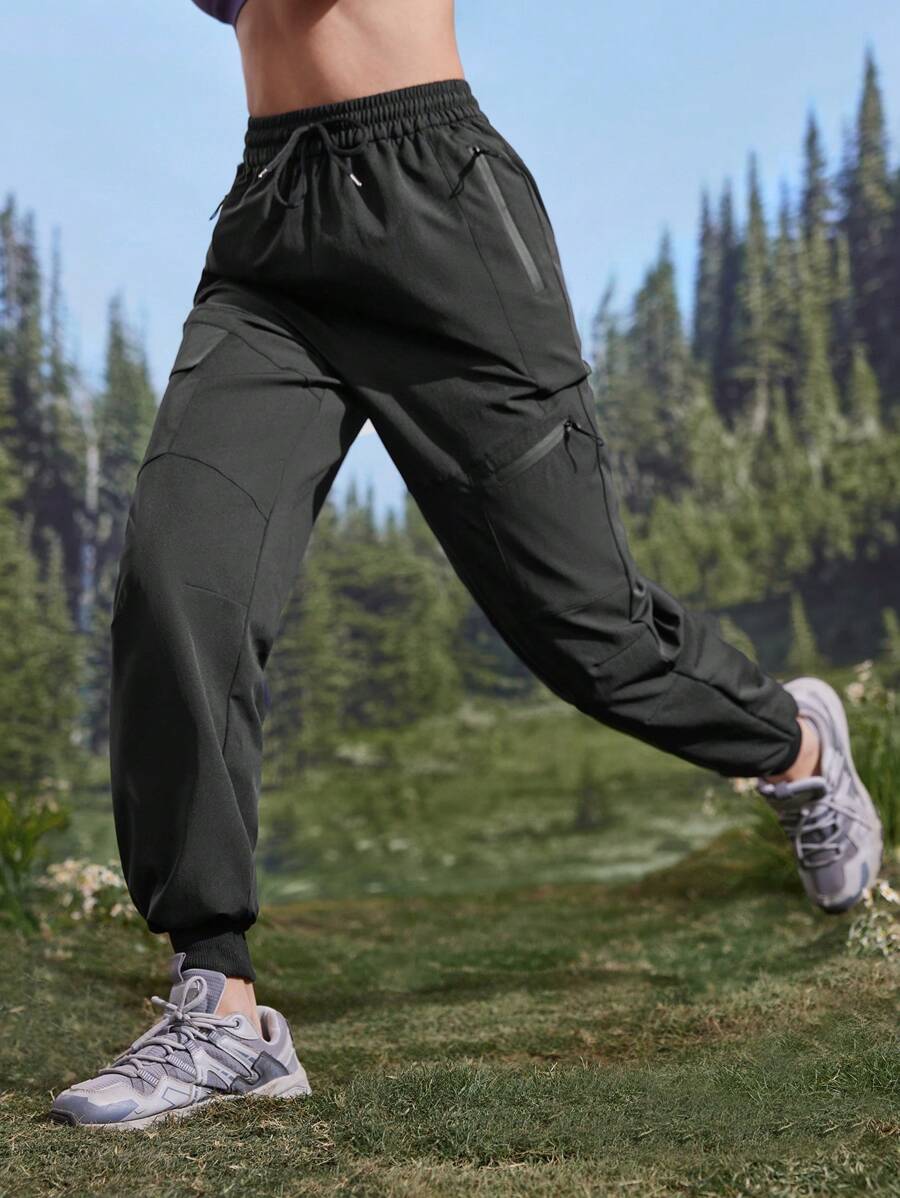 In My Nature Women's Solid Color Drawstring Waist Ankle-Length Pants, Outdoor - Black - View 1