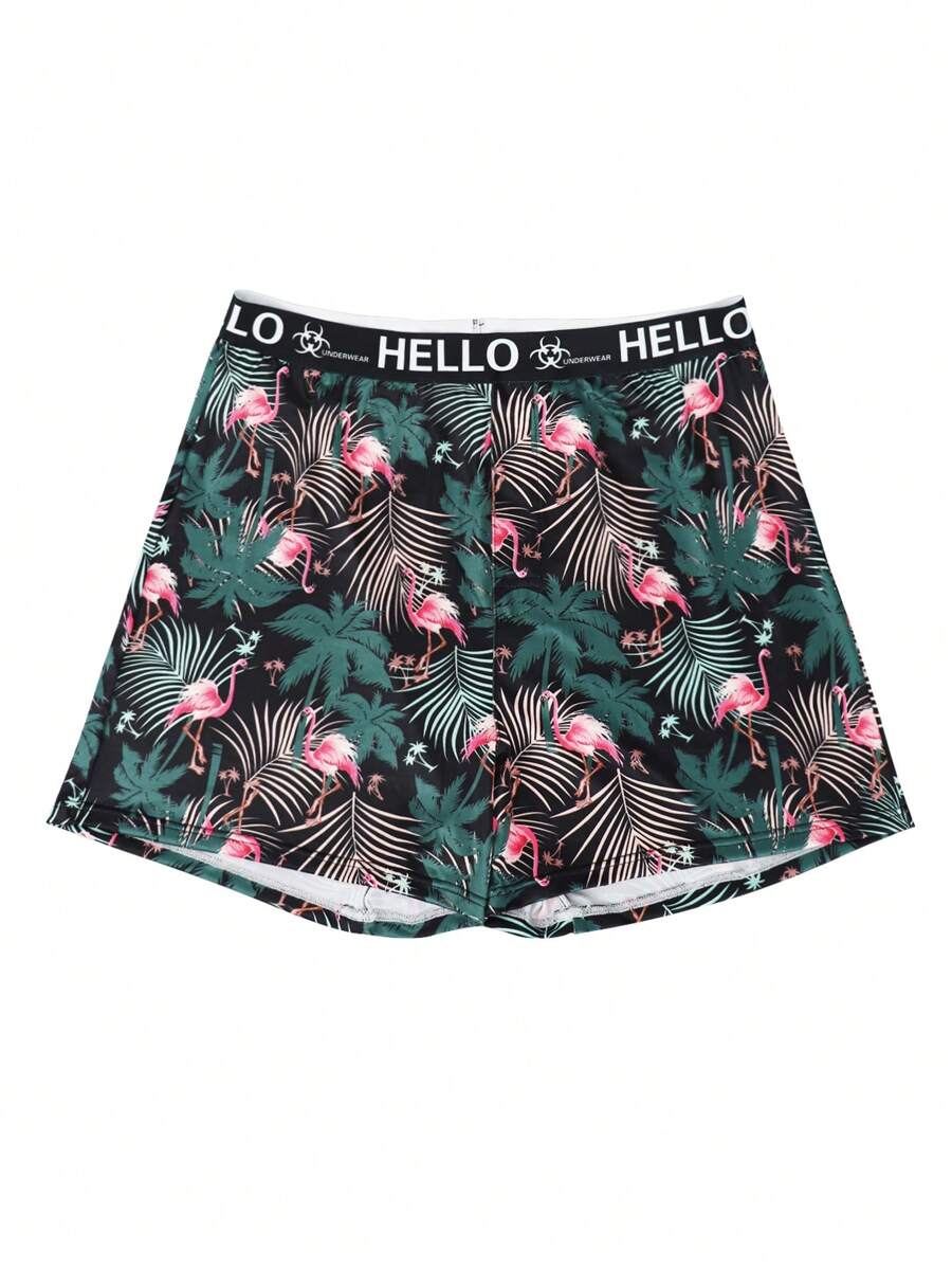 男士热带植物印花字母带夏威夷短裤