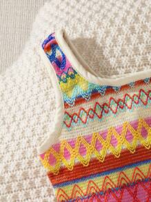 Young Girl Wide Strap Striped Casual Loose Dress - Multicolor - View 3