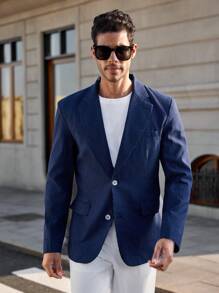 Manfinity RelaxMax Men's Striped Contrast Collar Long Sleeve Casual Blazer