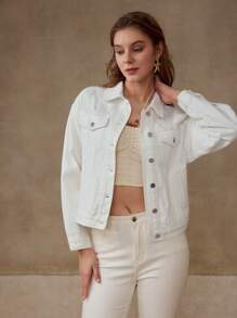 MOTF PREMIUM 刺绣纽扣牛仔夹克 - 白色 - 查看 6
