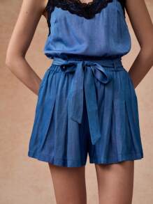 Écloséra Shorts droits élégants pour femmes avec taille haute, nœud papillon et taille élastique