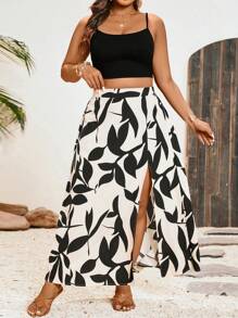SHEIN VCAY Große Größen Set aus bedrucktem Trägertop und Rock in 2 Teilen