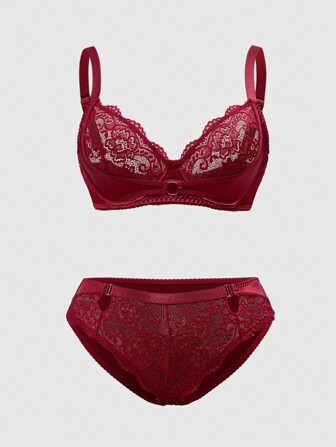 Goth Große Größen Gothic Rose Braut Spitze Satin Triangel BH und Höschen Set