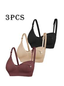 Plus Size Solid Color Spaghetti Strap Minimalist Maternity & Nursing Bra ,3 Pcs