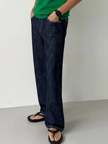 DAZY Autumn Solid Color Pocket Loose Casual Men's Denim Jeans - Blue - View 4