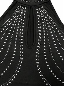 Allurite Women's Sparkly Hollow Out Halterneck Bodycon Dress - Black - View 7