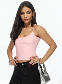 MISSGUIDED 无缝Bodycon Cami上衣意大利面条表带基本款坦克作物拉伸夏季休闲装无袖合身瑜伽运动必需品 - 粉色 - 查看 5