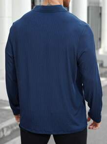 Manfinity CasualCool Plus Size Men Plain Button-Up Long Sleeve Casual Polo Shirt