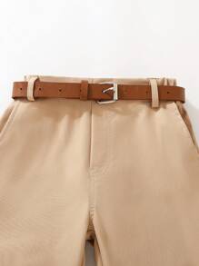 SHEIN 年轻男孩 2 件套绅士套装：条纹蓝色长袖衬衫和西装裤（配腰带），适合生日派对、晚会、婚礼、洗礼的时尚装扮