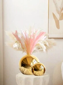 1Pc Bình gốm trang trí nhà thủ công, Bình hoa nghệ thuật thủy canh Quà tặng trang trí nhà, Bình gốm thủ công Bình tròn nhỏ Bình đựng cây Cốc cắm hoa Trang trí máy tính để bàn nhà (Vàng) - Vàng - Xem 5