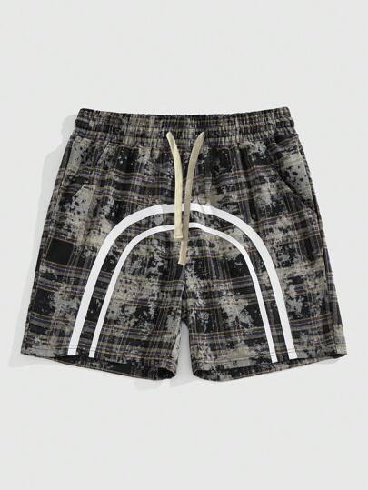 Prep Men's Preppy Solid Color Patchwork Lace-Up Front Casual Shorts, Daily Wear