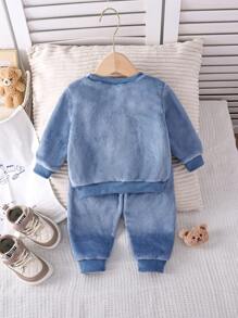 SHEIN Playful Pals Cute Round Neck Baby Boys Plush Outfit - Blue - View 2