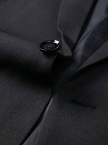 Manfinity Mode 1 Set Men's Plus Size Minimalist Front Button Long Sleeve Blazer And Pants Suit - Black - View 8