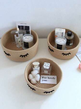 装饰性手工编织圆形收纳篮，用于桌面收纳床边绳索收纳篮批发，用于水果、玩具和散装物品的收纳篮