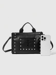 ROMWE Goth Women's Punk Style Fashion Cross Handbag Tote - Black - View 5