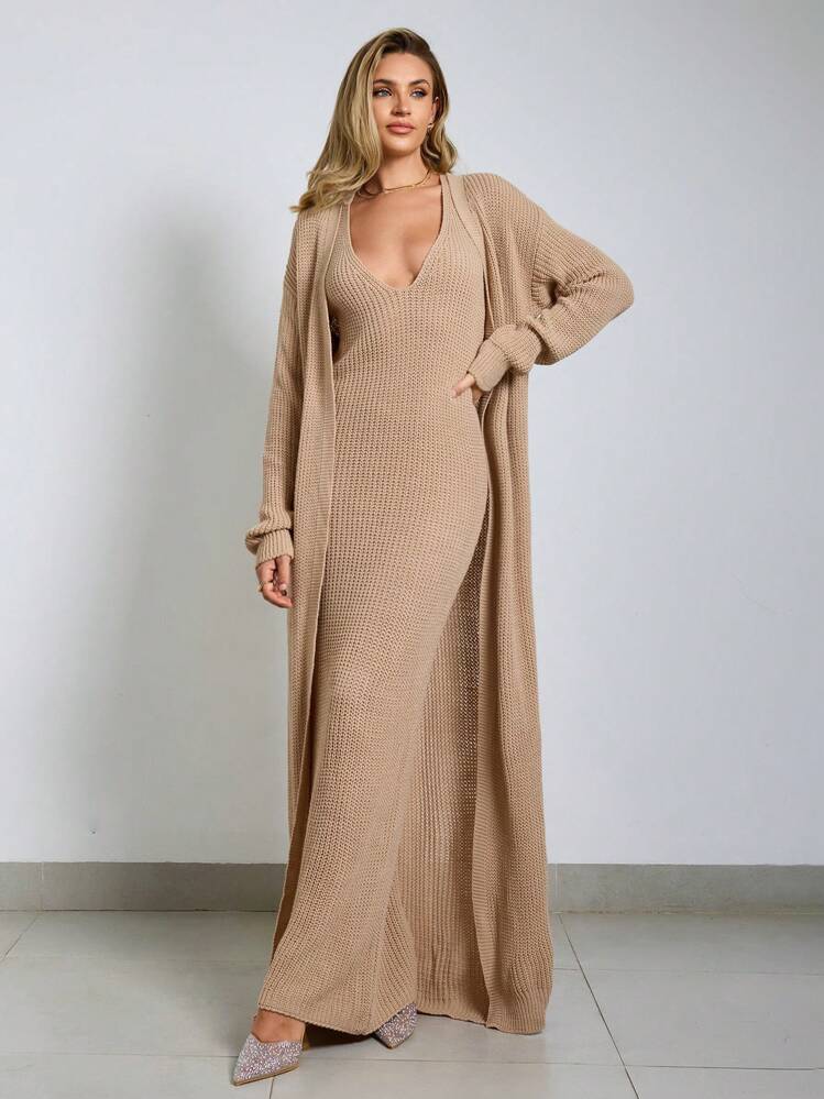 floor length sweater dress PRETTYGARDEN Women Sweater Dress Fall Fashion Long Sleeve V Neck Ribbe