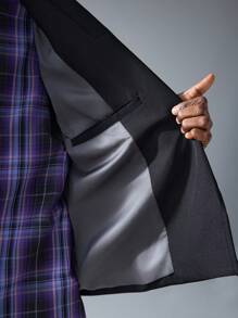 NEON BLANC Men's Street Fashion Black Woven Short Sleeve Blazer Jacket, For Fall Winter - Black - View 4