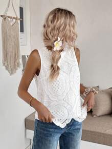 Breezaya Summer Westren Wear Women/Boho/Bohemian/Festival Solid Color Hollow Flower Pattern Fashionable Sleeveless Blouse For WomenAlso Suitable For Dating Commute Multiple Occasions Wear