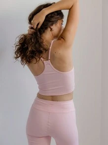 Aralina 休闲服分层运动短款上衣吊带背心和长袖短款上衣，带褶皱袖子细节两件套 - 粉色 - 查看 9