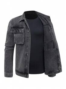 Manfinity Hypemode Men's Front Button Closure Long Sleeve Pocket Casual Denim Jacket