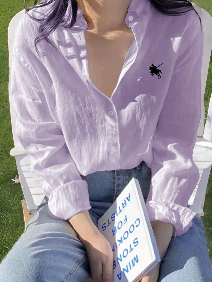 SHEIN Essnce 大码前扣长袖休闲衬衫