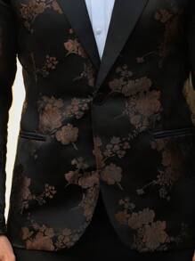 Manfinity Mode Men's Floral Jacquard Lapel Neck Jacket And Trousers Suit, Flowered Men Blazer